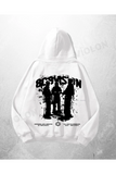 Beyaz Unisex Gangster Baskılı Oversize Hoodie Sweatshirt