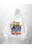 Beyaz Unisex Girl Gang Baskılı Oversize Hoodie Sweatshirt