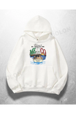 Beyaz Unisex Golfo de Mexico Baskılı Oversize Hoodie Sweatshirt