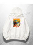 Beyaz Unisex High & Chill Baskılı Oversize Hoodie Sweatshirt