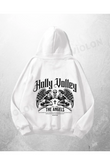 Beyaz Unisex Holly Jolly Baskılı Oversize Hoodie Sweatshirt