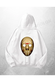 Beyaz Unisex Jason Mask Baskılı Oversize Hoodie Sweatshirt