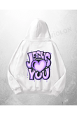 Beyaz Unisex Jesus You Baskılı Oversize Hoodie Sweatshirt