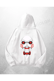 Beyaz Unisex Jigsaw Baskılı Oversize Hoodie Sweatshirt
