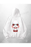 Beyaz Unisex Jigsaw Baskılı Oversize Hoodie Sweatshirt