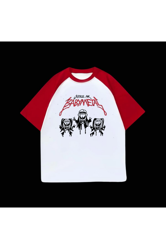 Beyaz Unisex Kırmızı Reglan Baby Metal T-Shirt
