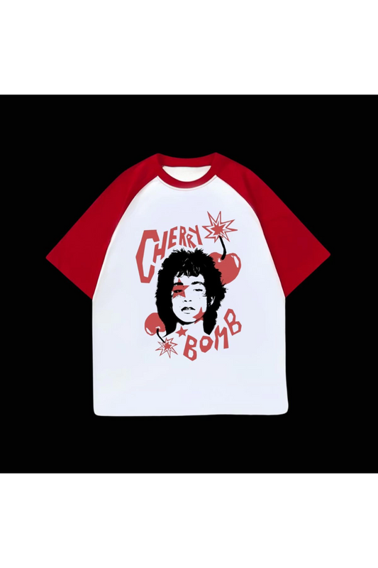 Beyaz Unisex Kırmızı Reglan Cherry Bomb T-Shirt