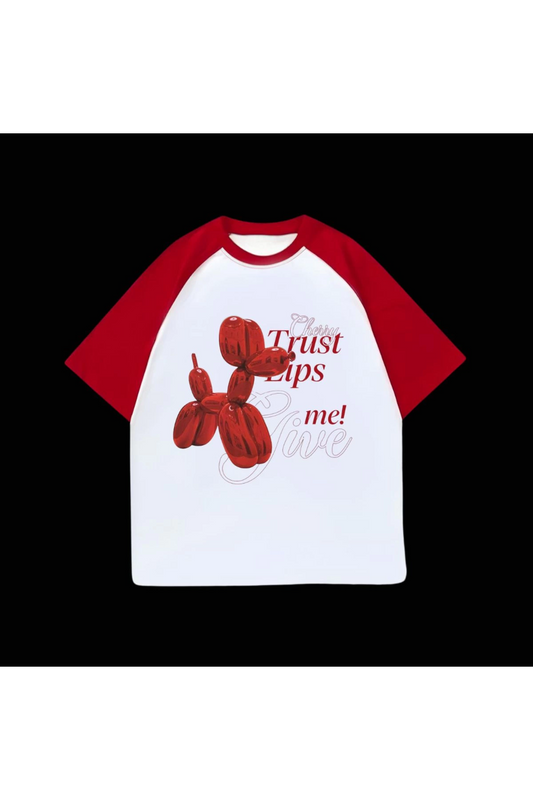 Beyaz Unisex Kırmızı Reglan Cherry Trust T-Shirt