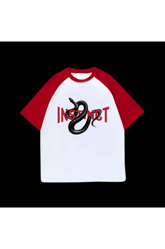 Beyaz Unisex Kırmızı Reglan Instinct Snake T-Shirt