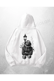 Beyaz Unisex Kumarbaz Baskılı Oversize Hoodie Sweatshirt