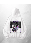 Beyaz Unisex Meta Butterfly Baskılı Oversize Hoodie Sweatshirt