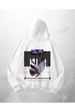 Beyaz Unisex Meta Butterfly Baskılı Oversize Hoodie Sweatshirt