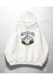 Beyaz Unisex Mountain Baskılı Oversize Hoodie Sweatshirt