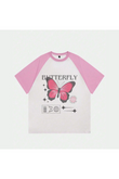 Beyaz Unisex Pembe Reglan Butterfly T-Shirt