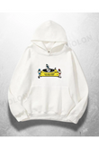 Beyaz Unisex Road Trip Baskılı Oversize Hoodie Sweatshirt