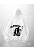 Beyaz Unisex Saintstance Baskılı Oversize Hoodie Sweatshirt