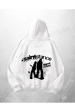 Beyaz Unisex Saintstance Baskılı Oversize Hoodie Sweatshirt