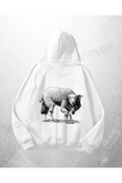 Beyaz Unisex Sheep Baskılı Oversize Hoodie Sweatshirt