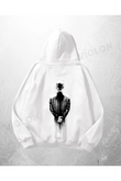 Beyaz Unisex Sırtı Dönük Adam Baskılı Oversize Hoodie Sweatshirt