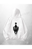 Beyaz Unisex Sırtı Dönük Adam Baskılı Oversize Hoodie Sweatshirt