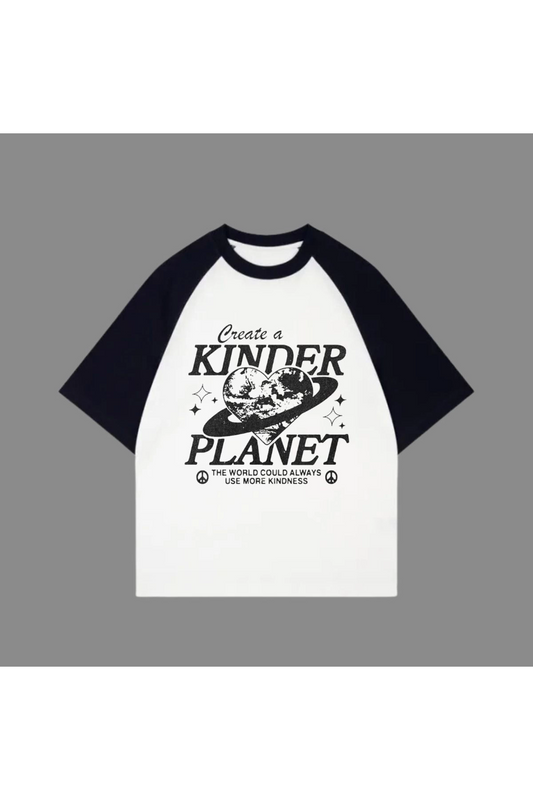 Beyaz Unisex Siyah Reglan Kinder Planet T-Shirt