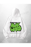Beyaz Unisex Socially Awkward Baskılı Oversize Hoodie Sweatshirt