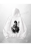 Beyaz Unisex Spartan Baskılı Oversize Hoodie Sweatshirt