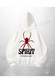 Beyaz Unisex Spirit Baskılı Oversize Hoodie Sweatshirt