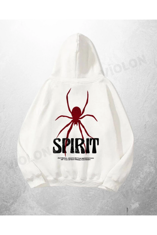 Beyaz Unisex Spirit Baskılı Oversize Hoodie Sweatshirt