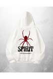 Beyaz Unisex Spirit Baskılı Oversize Hoodie Sweatshirt