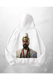 Beyaz Unisex Sultan Baskılı Oversize Hoodie Sweatshirt