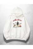 Beyaz Unisex Wanderer Baskılı Oversize Hoodie Sweatshirt