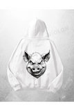 Beyaz Unisex Yaban Domuzu Baskılı Oversize Hoodie Sweatshirt