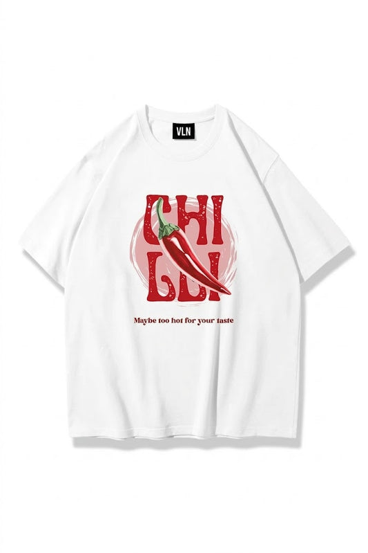 Chilli too Hot For Your Taste Beyaz Unisex Oversize Tişört