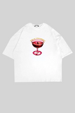 Bite My Strawberry Baskılı Beyaz Oversize Unisex Tshirt