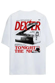 Unisex Oversize Live Beyaz Dexter Tonight The Night Detaylı T-Shirt
