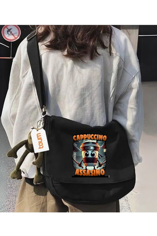 Cappuccino Assassino Baskılı Unisex Postacı Çantası