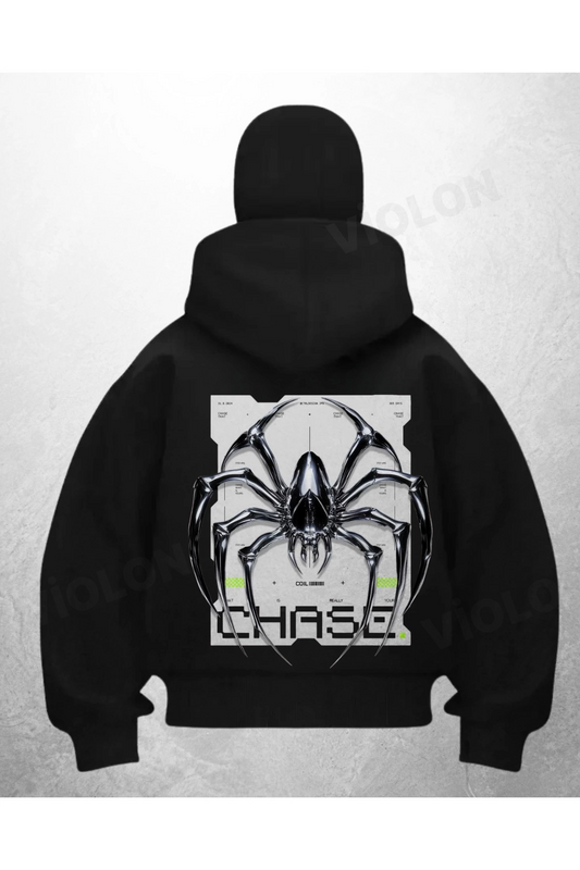 Chase Spider Baskılı Siyah Samuray Kar Maske Sweatshirt Hırka