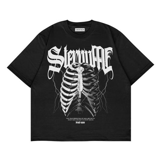 Chest Baskılı Siyah Renk Oversize T-Shirt