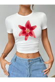 Çiçek Baskılı Trend Baskılı Crop Top