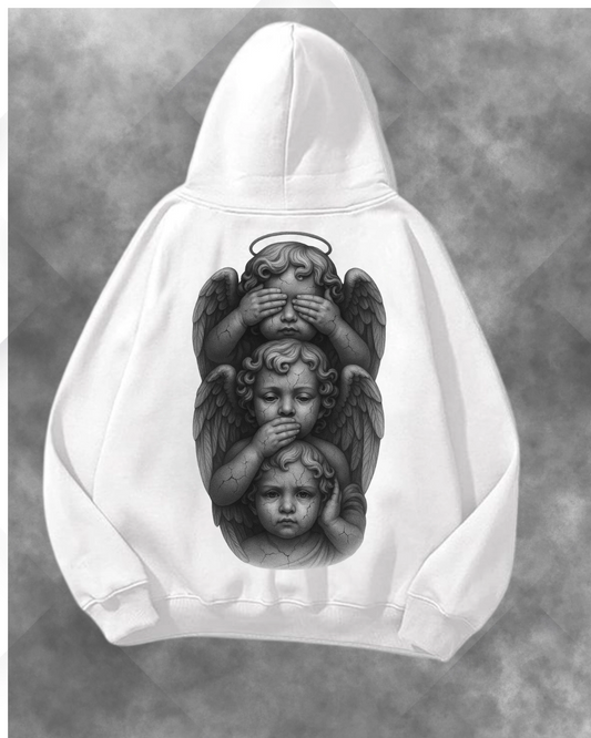Üç Melek Baskılı Unisex Oversize Kapüşonlu Sweatshirt