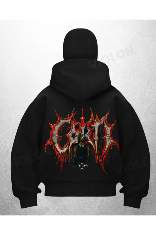 Cred Baskılı Siyah Samuray Kar Maske Sweatshirt Hırka