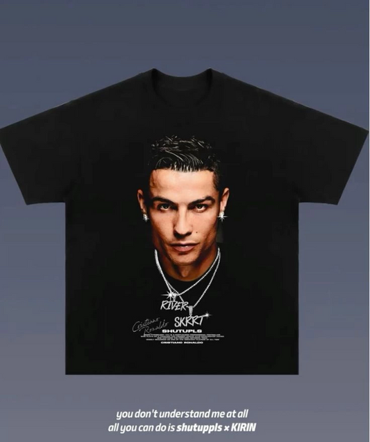Cristiano Ronaldo Baskılı Siyah Renk T-Shirt