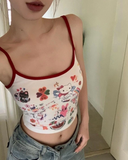 Cute Hello Cat Askılı Kırmızı Crop