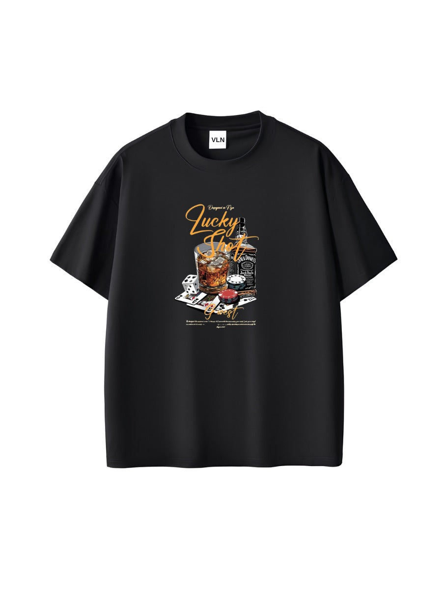 Lucky Shot Jack Baskılı Siyah Unisex Tişört