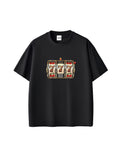 Siyah Unisex Oversize Retro Slot Makinesi Baskılı Tişört