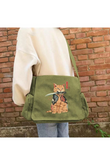 DamlaHobi Killer Cat Baskılı Unisex Yeşil Postacı Çantası