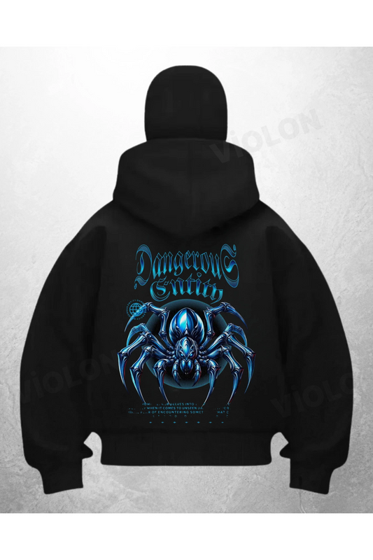 Dangerous Spider Baskılı Siyah Samuray Kar Maske Sweatshirt Hırka