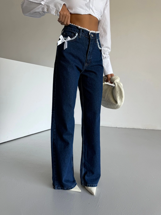 Dantel Detaylı Yüksek Bel Jean