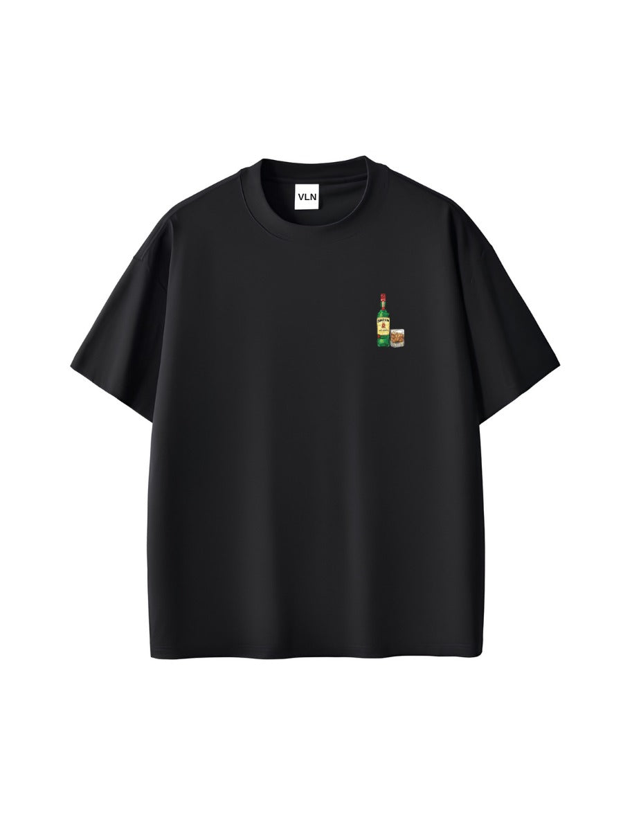 Jameson İced Glass Baskılı Siyah Unisex Oversize Tişört